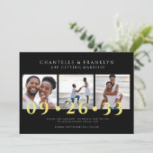 Invitation photo moderne noir et blanc enregistrer la date (Debout devant)