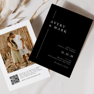 Invitation Photo moderne noir et blanc QR Code Mariage