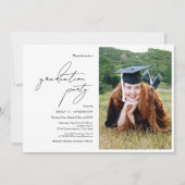 Invitation Photo moderne noir et blanc Script Graduation (Devant)