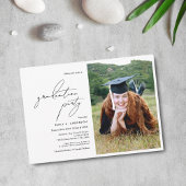 Invitation Photo moderne noir et blanc Script Graduation