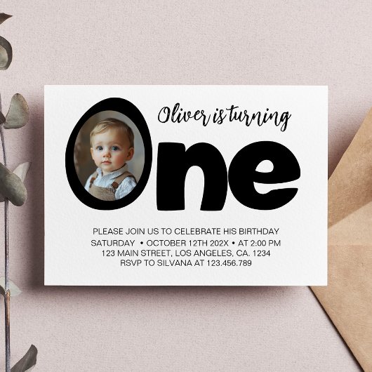 Invitation photo moderne ONE noir et blanc