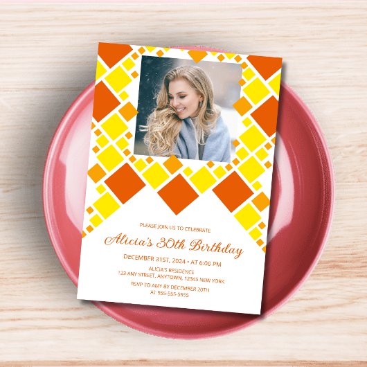 Invitation Photo moderne Orange Yellow Digital Frame Annivers