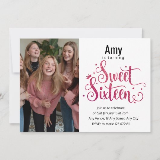 Invitation Photo moderne Parties scintillant rose douce 16e a (Devant)