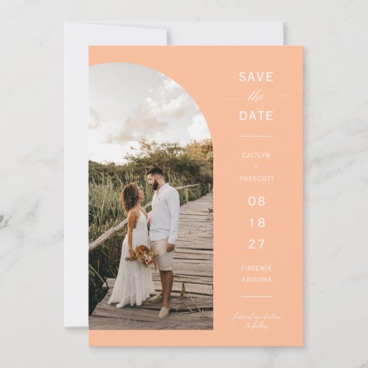 Invitation Photo moderne Peach Arch Code QR Enregistrer la da (Devant)