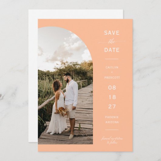 Invitation Photo moderne Peach Arch Code QR Enregistrer la da (Devant / Derrière)