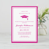 Invitation Photo Moderne Pink & White Script Graduation (Debout devant)