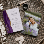 Invitation Photo moderne Purple Gold Agate Lavender Mariage