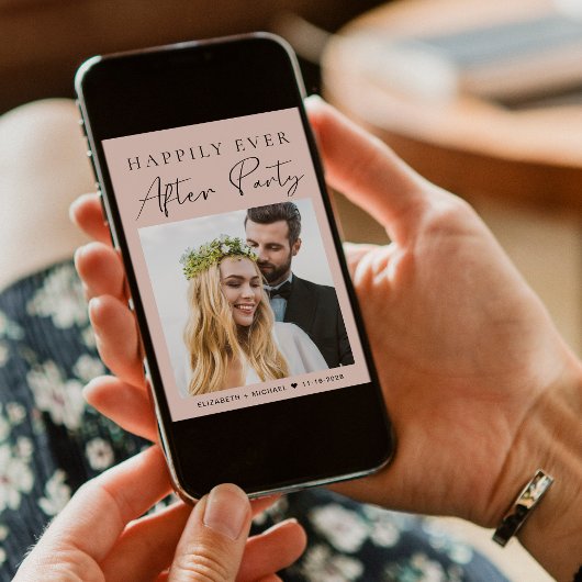 Invitation Photo moderne QR Code Blush Mariage Réception
