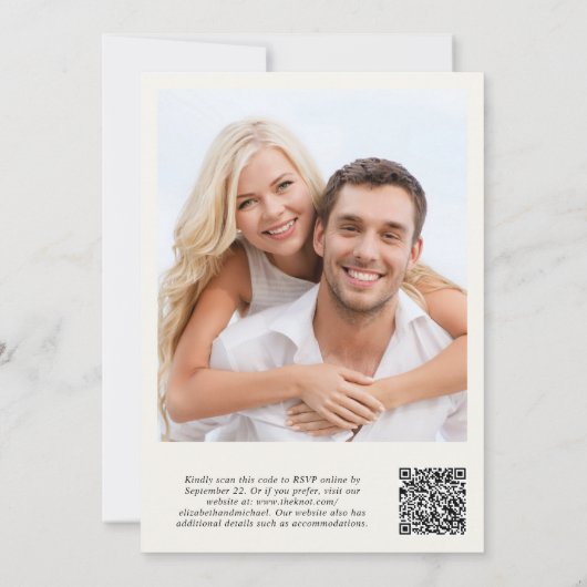 Invitation Photo moderne QR Code Cream Wedding Réception (Dos)