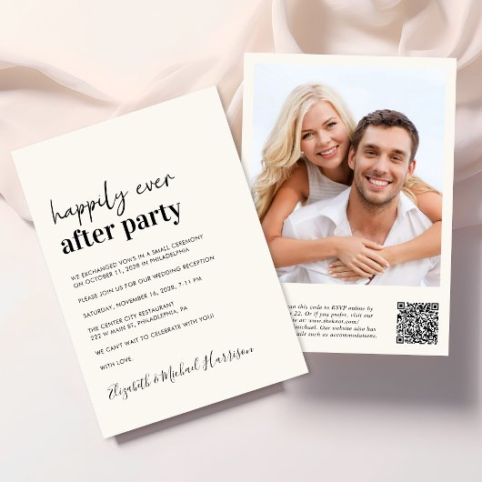 Invitation Photo moderne QR Code Cream Wedding Réception