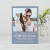 Invitation Photo moderne QR Code Dusty Mariage bleu (Debout devant)