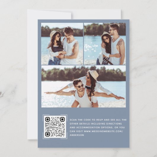 Invitation Photo moderne QR Code Dusty Mariage bleu (Dos)