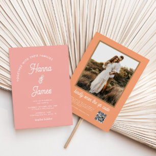 Invitation Photo moderne Qr Code les années 70 Mariage rétro