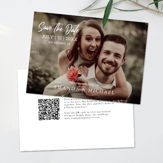 Invitation Photo moderne QR Code Mariage simple Enregistrer l