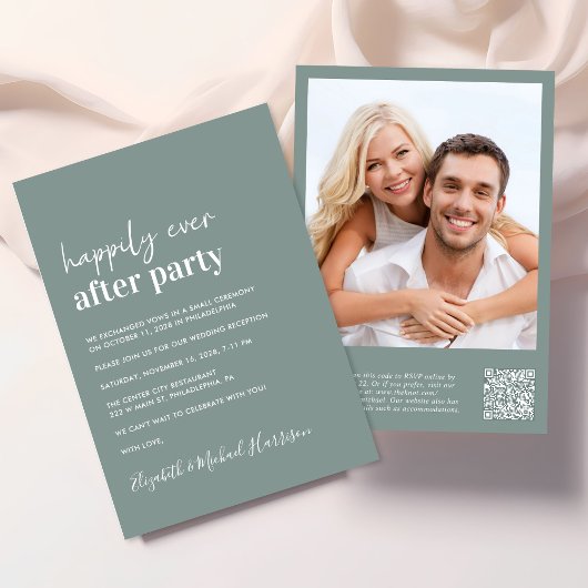 Invitation Photo moderne QR Code Réception de mariage
