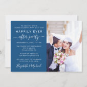 Invitation Photo moderne QR Code Réception de mariage bleu (Devant)