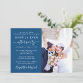 Invitation Photo moderne QR Code Réception de mariage bleu (Debout devant)