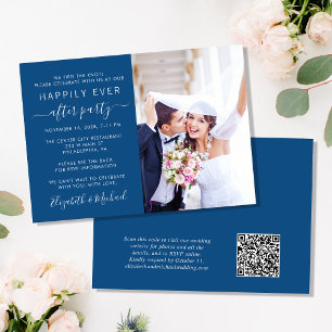 Invitation Photo moderne QR Code Réception de mariage bleu