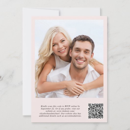 Invitation Photo moderne QR Code Réception de mariage rose (Dos)