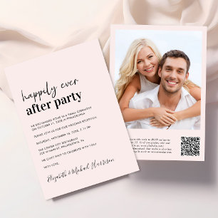 Invitation Photo moderne QR Code Réception de mariage rose