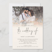 Invitation Photo moderne QR Code Script Cream Mariage (Devant)