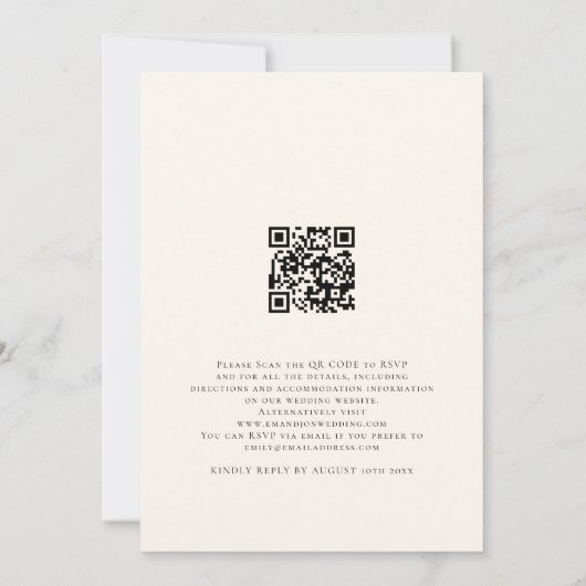 Invitation Photo moderne QR Code Script Cream Mariage (Dos)