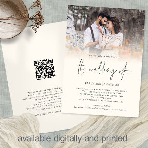 Invitation Photo moderne QR Code Script Cream Mariage