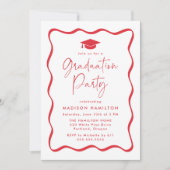 Invitation Photo moderne Red Wavy Frame Fête de graduation (Devant)