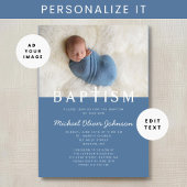 Invitation Photo moderne Religieux Croix Bleu Garçon Baptême