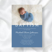 Invitation Photo moderne Religieux Croix Bleu Garçon Baptême