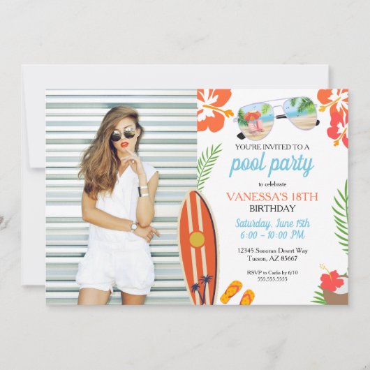 Invitation Photo moderne Retro Piscine tropicale fête Anniver (Devant)