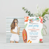 Invitation Photo moderne Retro Piscine tropicale fête Anniver (Debout devant)