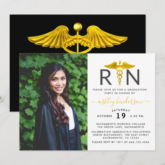 Invitation Photo moderne RN Nurse Graduation Party (Devant / Derrière)