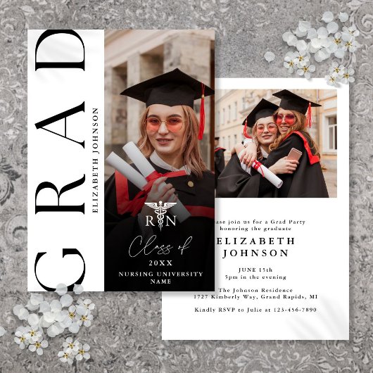 Invitation Photo moderne RN Nurse Graduation Party