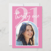 Invitation Photo moderne rose élégante 21e anniversaire (Devant)