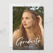 Invitation Photo Moderne Script Blue Casquette Party Graduati (Devant)