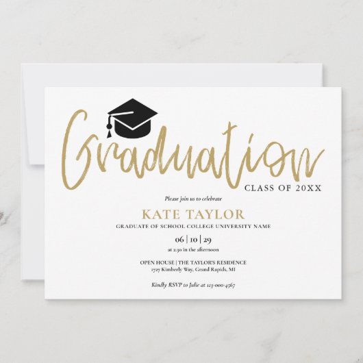 Invitation Photo moderne simple Gold Script Graduation Party (Devant)