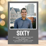 Invitation Photo moderne SIXTY 60th Birthday Party<br><div class="desc">Cet homme de 60e anniversaire Bold Type Photo Invitation est parfait pour célébrer l'homme dans votre vie qui a soixante ans. Le mot "soixante" est dans une fabuleuse police casquette en blanc sur gris. Vous choisissez la photo qui rend cette invitation unique à votre invité d'honneur. Les modèles sont très...</div>