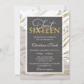 Invitation Photo moderne Sweet 16 Gold Marble Gris (Devant)