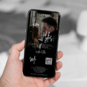 Invitation Photo moderne tout en un code QR rsvp noir mariage