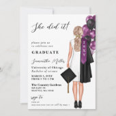 Invitation Photo Moderne Violet Elle L'A Fait Diplôme (Devant)