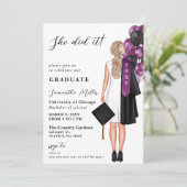 Invitation Photo Moderne Violet Elle L'A Fait Diplôme (Debout devant)