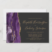 Invitation Photo moderne violet or Agate Mariage foncé (Devant)