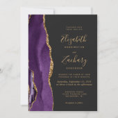 Invitation Photo moderne violet or Agate Mariage foncé (Devant)