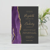 Invitation Photo moderne violet or Agate Mariage foncé (Debout devant)