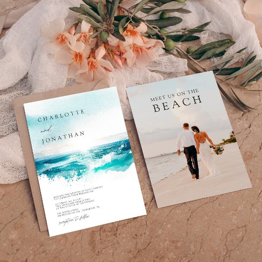 Invitation Photo moderne Watercolor Beach Wedding