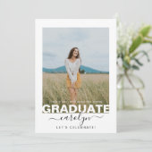 Invitation Photo moderne White Calligraphy Graduation Party (Debout devant)