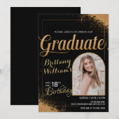 Invitation Photo modifiable 18e anniversaire Graduation Black (Devant / Derrière)