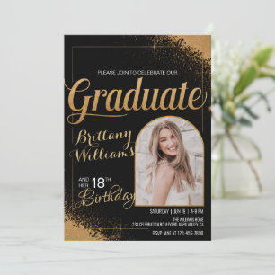 Invitation Photo modifiable 18e anniversaire Graduation Black