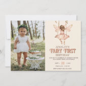 Invitation Photo modifiable Blush Pink Fairy Premier 1er anni (Devant)